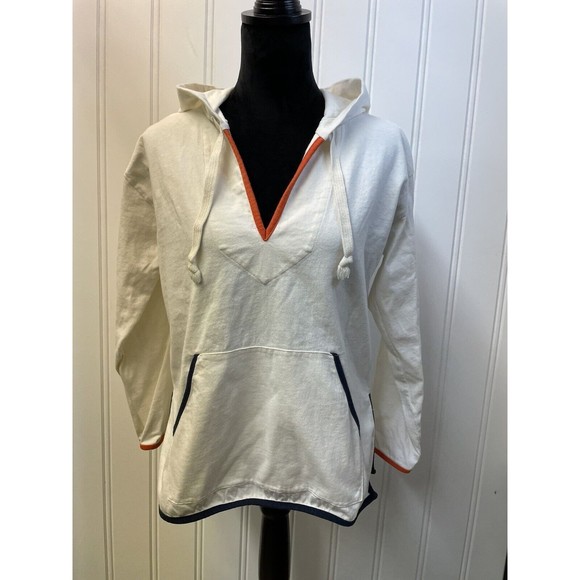 J. Crew Weekend‎ Tipped V-Neck Mariner Cotton Relaxed Hoodie Ivory Size XS - Picture 1 of 8
